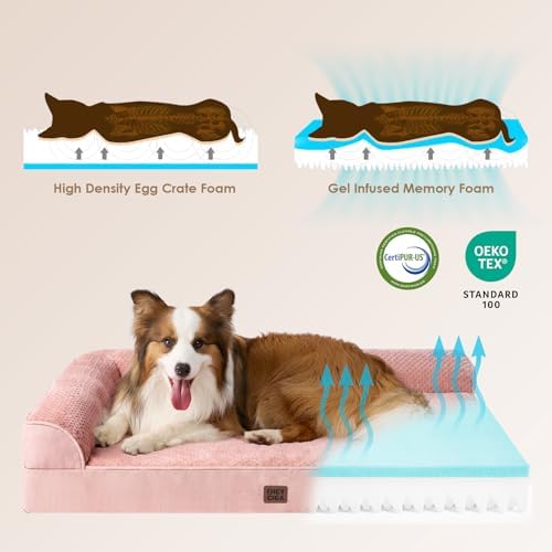 EHEYCIGA Large Dog Bed Memory Foam for Crate, Orthopedic Dog Bed Large Size Dogs with Washable Removable Cover, Waterproof Pet Sofa Couch with Nonskid Bottom, 35x22x6, Pink - Image 4