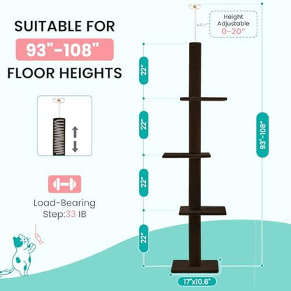 Max & Marlow 95-108" Floor to Ceiling Cat Tree for Indoor Cats, Brown - Image 2