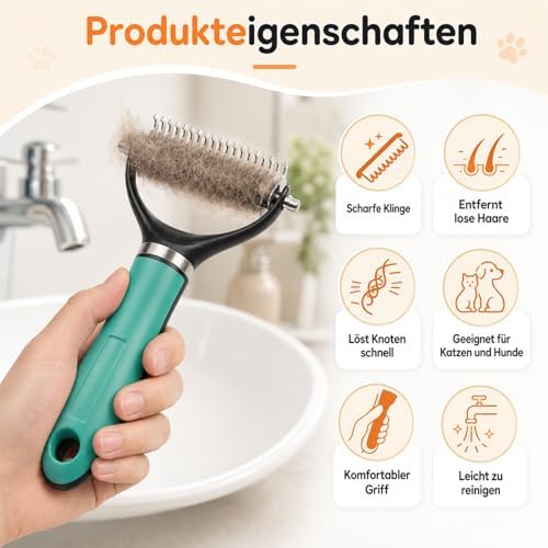 Pet Grooming Brush, Pets Knotted Dog Grooming, Pets Knotting Comb, Professional Pet Deshedding Brush, Deshedding Comb Fur Brushes, Shedding Brushes For Dogs And Cats (Green) - Image 3