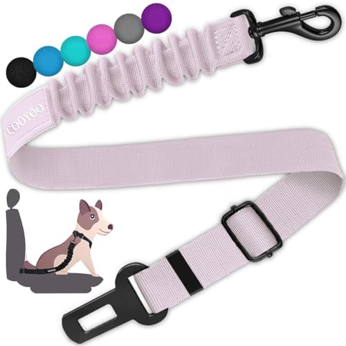 COOYOO Dog Seat Belt,Retractable Dog Car Harness Seat Belt for Car Adjustable Nylon Pet Safety Seat Belts Heavy Duty & Elastic Bungee Buffer by COOYOO