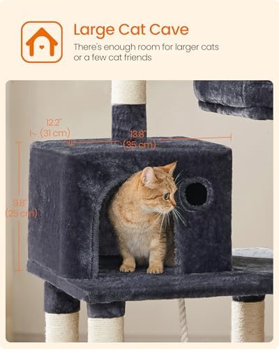 Feandrea Cat Tree, 55.8-Inch Large Cat Tower, Multi-Level Condo, Smoky Gray - Image 6