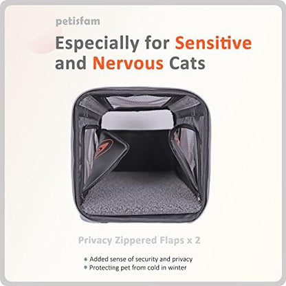 You've got This Cat Carrier with Privacy Flaps for Nervous Fur-Kids. Top-Load Quick-in. 360° Airy Mesh Windows Let Cats See You & Reduce Travel Anxiety. Rip-Stop Fabric & Lockable Zips Hug Securely - Image 2