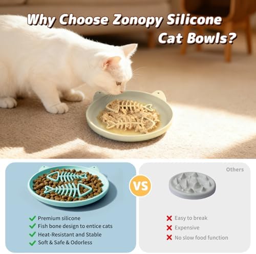 Slow Feeder Cat Bowl, 2 PCS Silicone Bowl, Cat Slow Feeder, Ideal for Dry and Wet Food, Easy to Clean, Interactive Puzzle Toy for Pets Food Training, Keeps Cats Busy, 6.69" W*0.65" H - Image 5