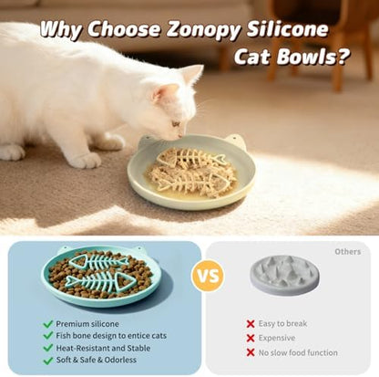 Slow Feeder Cat Bowl, 2 PCS Silicone Bowl, Cat Slow Feeder, Ideal for Dry and Wet Food, Easy to Clean, Interactive Puzzle Toy for Pets Food Training, Keeps Cats Busy, 6.69" W*0.65" H - Image 5
