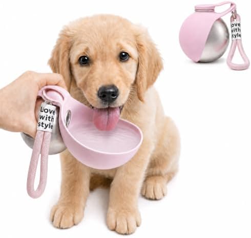 2 in 1 Portable Dog Water Bottle, 2026 New 10oz Spherical Stainless Steel Pet Bottle with Silicone Foldable Bowl,No-Spill Leak-Proof Design,Dog Water Bottle for Walking,Hiking & Travel & Camping-Pink by Unknown