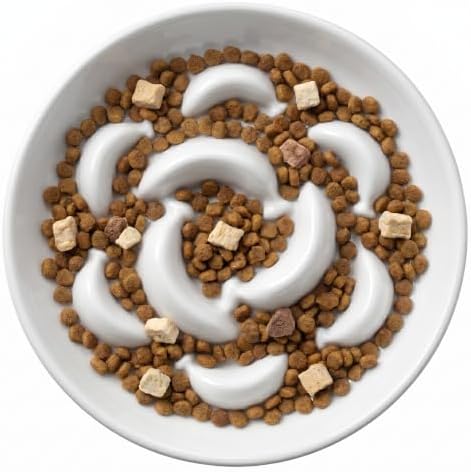 Ceramic Slow Feeder Cat Bowl, 6.3'' Wide Whisker Friendly Cat Puzzle Feeder by PTOBER