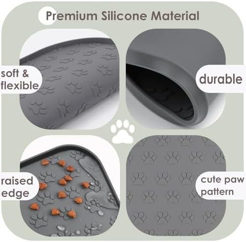 2 Pack Pet Feeding Mats, Waterproof Anti-Slip Placemats for Dog Cat Bowl Silicone Pet Food Mat, Raised Edge Prevent Spills on Floor & Carpet, Dishwasher Safe (2 Black, 11" x 11") - Image 3
