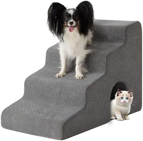 Ahpmeoa Dog Stairs for Bed 19.5’’ H, 4-Step Dog Steps for High Bed, Grey by Ahpmeoa
