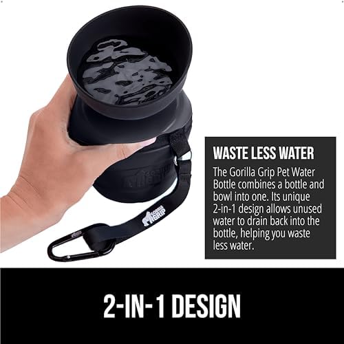GORILLA GRIP Portable Dog Water Bottle, Food Grade Silicone, 12oz Black - Image 3
