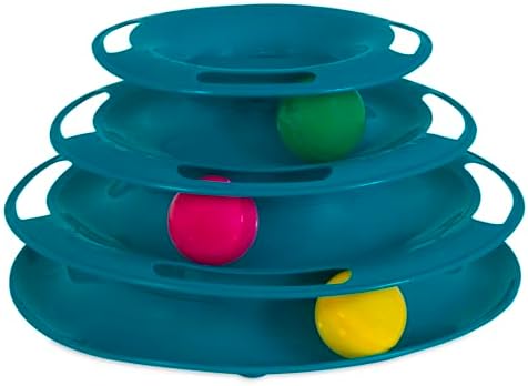 Pet Zone Busy Ball 3 Tier Plastic Cat Tower Rattle Toy, Includes 3 Balls by Pet+Zone