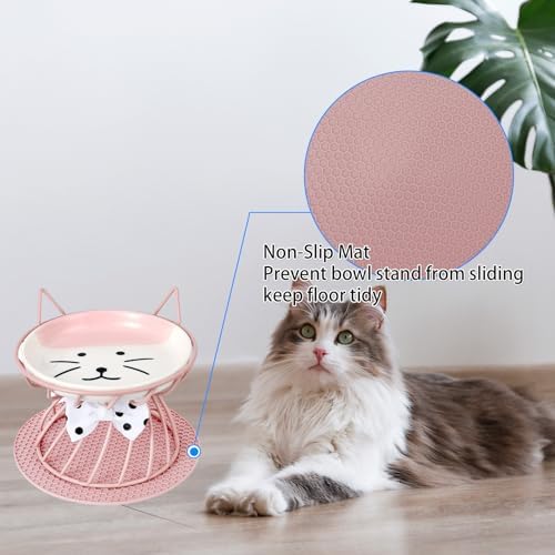 Set of 2 Elevated Ceramic Cat Dishes, Pink & Blue - Image 3