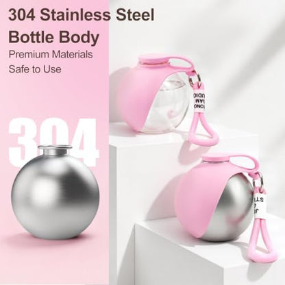 Spherical Portable Dog Water Bottle - Leak-Proof Travel Water Bowl for Pets, BPA-Free Plastic & Food-Grade Stainless Steel, Lightweight for Walking, Hiking, Outdoor (Metal - Stainless Steel) - Image 7