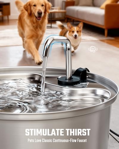 Dog Water Fountain Stainless Steel, 7L/1.8Gal Pet Fountain Water Bowl with Multi-Filtration & Deeper Drinking Aera, Large Cat Water Fountain with Water Window & LED (10 Filters 1 Fountain) - Image 5