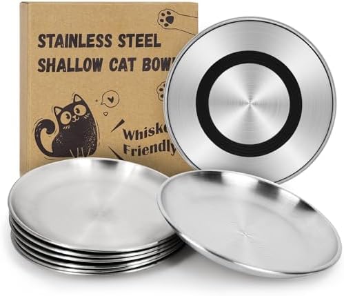 Supet Cat Plates for Wet Food, Non Slip Food Bowls Whisker Friendly, Stainless Steel Shallow Wide Dishes for Indoor Cats (13Oz, 8Pcs) by Supet
