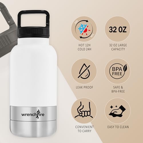 32 oz Instulated Stainless Steel Dog Water Bottle with 2 Detachable Bowls,Portable Cat Travel Dispenser with Brush for Walking Hiking Camping,White - Image 2