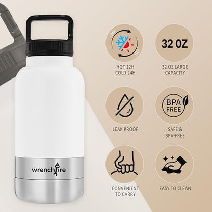 32 oz Instulated Stainless Steel Dog Water Bottle with 2 Detachable Bowls,Portable Cat Travel Dispenser with Brush for Walking Hiking Camping,White - Image 2