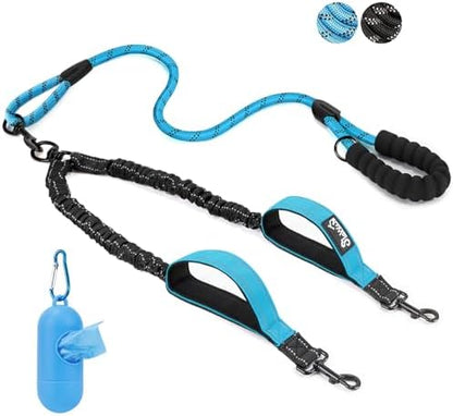 SlowTon Double Leash for Two Dogs, No Tangle & with Two Handles, Blue M by SlowTon
