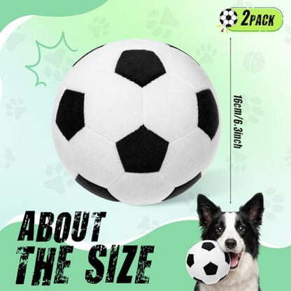 Blueweenly 2 Pcs Stuffed Soccer Ball Dog Toys, 6.3 Inch Squeaky Football Dog Toys, Soft Interactive Chew Indoor Outdoor Playing Supply for Small Medium Large Pet Rolling Tossing Chasing Games, White - Image 3