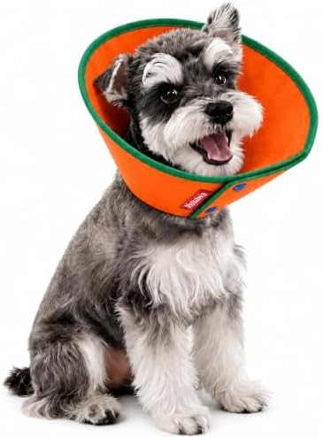 Soft Dog Cone Collar Alternative, Adjustable Pet Recovery Collar After Surgery, Lightweight EVA Foam E-Collar for Dogs & Cats, Water-Repellent Cone to Prevent Licking Wounds (Orange, M+) by Mabawa