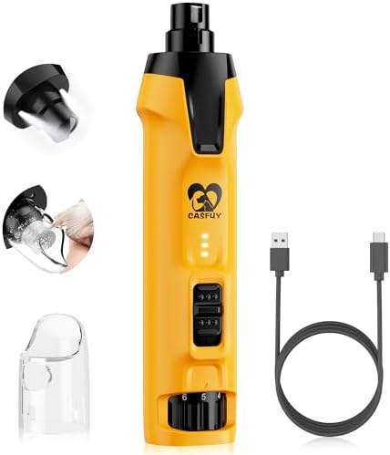 Casfuy 6-Speed Dog Nail Grinder – 50%+ Boost Power Dog Nail Trimmers Quiet with Dust Cap & 2 LED Lights & 2000mAh Battery & 4.8V Motor Electric Pet Toenail File Tool for Large Medium Small Dogs Cats by casfuy