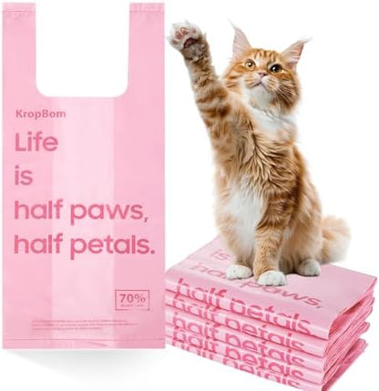 125 Count Cat Poop Bags Cherry Blossom Scented with Handles, Disposable Litter Bags for Pet Poop, Extra-Thick Dog Kitty Waste Bags Easy Tie Leak-Proof Strengthen, Pink by KropBom