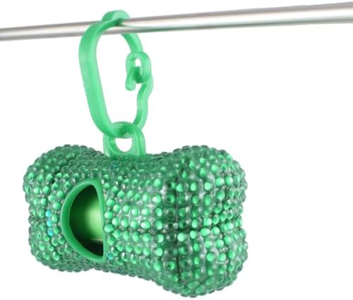 Bling Dog Poop Pickup Bag Dispenser Holder Pet Waste Disposal Bag Pet Trash Bags Holder Bone Shaped Green - Image 5
