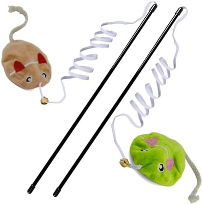 Interactive Cat Toy Wand with Catnip Mouse, Cat Teaser Wand Rainbow String for Bored Indoor Adult Cats and Kittens (2 Pack Mouse) by URMYONLY