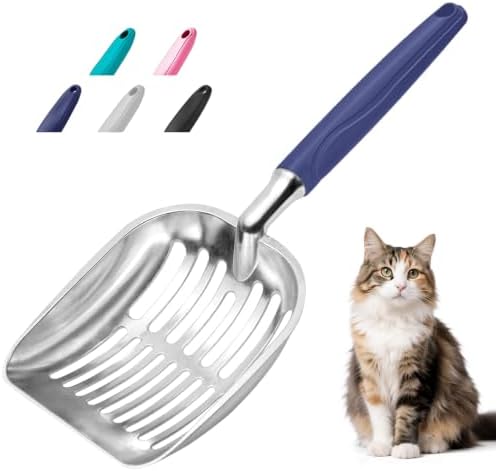 Cat Litter Scoop, Metal Cat Scooper, Plastic Handle Scoop, Sifting Shovel of Christmas– Heavy Duty Aluminum Alloy Litter Box Scoop with Deep Mesh, Design for Easy Waste Removal and Cleaning(Dark Blue) by Showvigorismorethanjustabranditsalifestyle