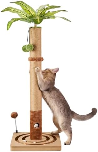MECOOL 35in Tall Cat Scratching Post Sturdy and Premium Scratch Posts with Hanging Ball and Ball Track Cute Cat Tree for Indoor Cats by MECOOL