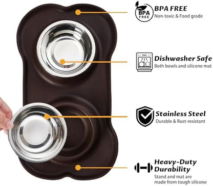 Hubulk Pet Dog Bowls 2 Stainless Steel Dog Bowl with No Spill Non-Skid Silicone Mat + Pet Food Scoop Water and Food Feeder Bowls for Feeding Small Medium Large Dogs Cats Puppies (Medium, Chocolate) - Image 2