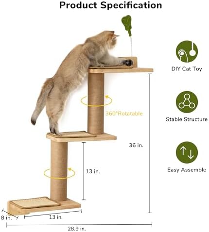 FUKUMARU Cat Wall Shelves, 3 in 1 Transformable Cats Scratching Post - Image 2