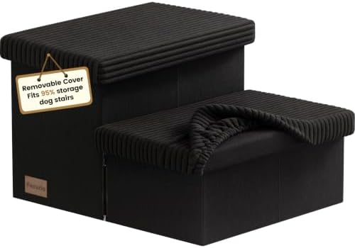 2-Step Wide Dog Stairs 11" H with Removable Cover, Non-Slip Sturdy Pet Steps for Couch Chair, Dog Steps for Small Old Dogs, Cats, Rabbits Up to 150lbs, Foldable Cat Puppy Stairs for Car, Black by Fecuria