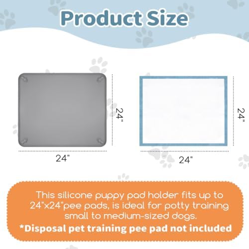 Silicone Puppy Pad Holder Tray with Clips, Fits 24" x 24" Pads - Image 2