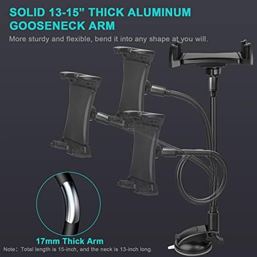 Car Dashboard Windshield Tablet Mount, 13" Long Arm Gooseneck, 360° Flexible Window Suction Cup Holder for Truck SUV, for iPad Pro 12.9/11/10.5/9.7/Air/Mini 6 5 4, Galaxy, 4.7"-12.9" Tab&Phone - Image 4