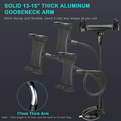 Car Dashboard Windshield Tablet Mount, 13" Long Arm Gooseneck, 360° Flexible Window Suction Cup Holder for Truck SUV, for iPad Pro 12.9/11/10.5/9.7/Air/Mini 6 5 4, Galaxy, 4.7"-12.9" Tab&Phone - Image 4