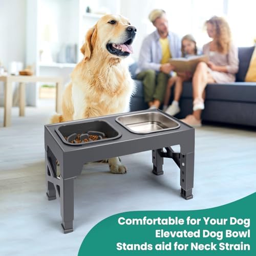 Niubya Elevated Dog Bowls, with Slow Feeder Bowl and Stainless Steel Dog Food Bowl, Raised Dog Bowls Adjusts to 5 Heights (3.15", 8.66", 9.84",11.02", 12.2") for Small Medium and Large Dogs - Image 6