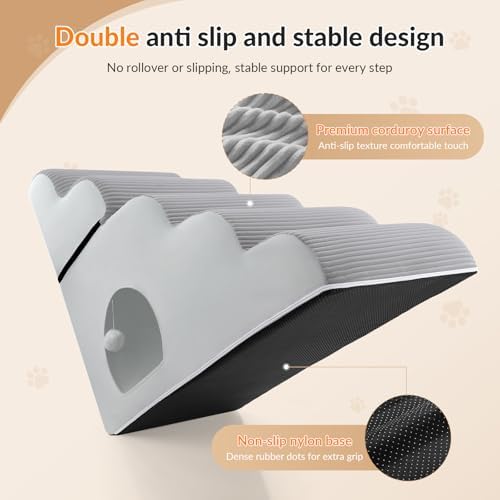 Dog Stairs for High Beds Up to 30" H with Tunnel,Extra Height 27.5" 5-Step Pet Steps for Small Dogs and Cats, Non-Slip Sturdy Dog Ramp with Anti-Tip Safety Strap and Removable Cover - Image 2