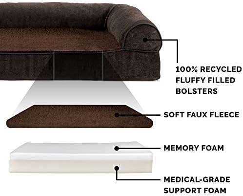 Furhaven Memory Foam Dog Bed for Medium/Small Dogs w/ Removable Bolsters & Washable Cover, For Dogs Up to 35 lbs - Sherpa & Chenille Sofa - Coffee, Medium - Image 4
