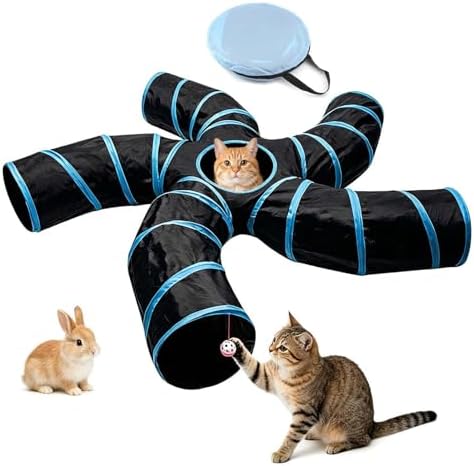 Bemodst Cat Tunnel for Indoor Cats, 5 Way Cat Tubes and Tunnels Collapsible S-Shape Small Animal Tubes Kitty Tunnels Interactive Maze Cat Toy for Kitten Rabbit Ferret - 5 Way by Bemodst
