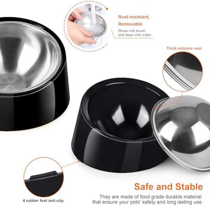 Tilted Dog Bowl Non-Slip & Non-Spill Pet Feeder with Elevated Detachable Melamine Stand, Easy to Get Food Dog Dish, M/180ml Black - Image 6
