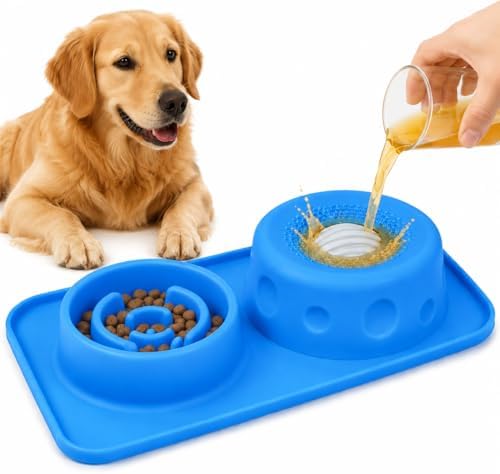 2-in-1 Slow Feeder Dog Lick Bowl with Rolling Ball, Thick Silicone Dog Bowl by Unknown