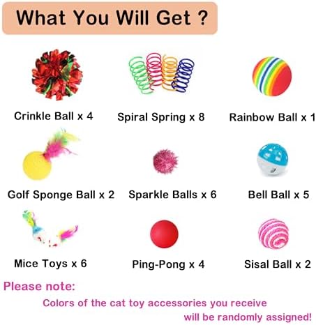 Cat Toys Assortment - Interactive Kitten Toy Bundle with Sparkle Pom Pom Balls, Crinkle Balls & Spring Toys for Indoor Cats(38-Pack) - Image 2
