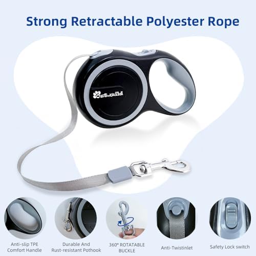 OUTnWILD Retractable Dog Leash - Retractable Dog Leash 16ft for Small/Medium Breeds/Pets Up to 44lbs. 360° Tangle Free Design with One Touch Quick-Lock Braking System&Anti-Slip Handle. (Black, M) - Image 2