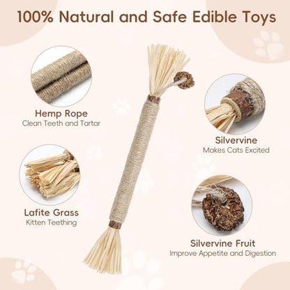 5 Pack Silvervine Sticks Cat Toys, Natural Chew Kitten Teething Toys for Cleaning, Matatabi Catnip Treat Toys, Catmint Silver Vine Sticks for Bored Indoor Kitty - Image 2
