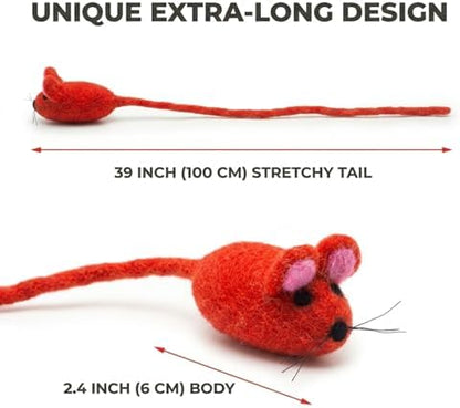 Glaciart One Felt Mouse Cat Toy – Soft Fuzzy Enrichment 100% Natural Wool - Interactive Catnip Play Cat Toy Set - Safe for Pets, Non-AZO Colored Dyes - 42” Long - Image 2
