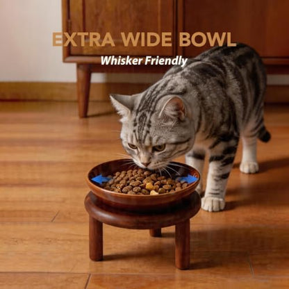 Havniva Elevated Cat Bowls, Ceramic Cat Bowl with Wood Stand, Wide Opening - Image 6