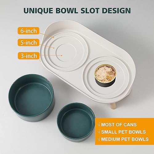 Raised Cat Food and Water Bowl Set - Elevated Ceramic Dishes with Non-Slip Stand and Splash Guard for Small Dogs - 2 x 320 ML (4.9 OZ) - Green - Image 5