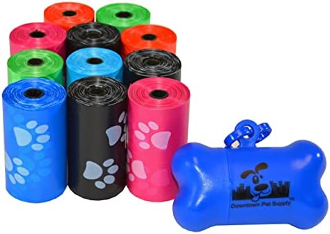 Downtown Pet Supply Poop Bags for Dogs with Dispenser, 220 Count - Leak-Proof Dog Waste Bags and Bone-Shaped Dog Poop Bags Holder for Leash - Rainbow with Paw Prints, 12.5" x 8.5" by DowntownPetSupply
