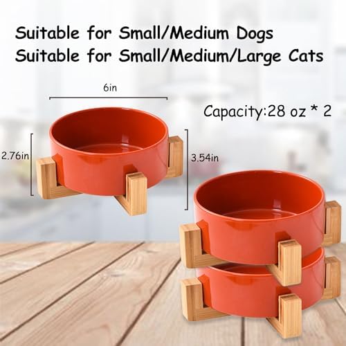 Petygooing Ceramic Dog Cat Bowl Set with Stand - Medium Dog Bowls, Anti-Slip Set of 2 - 28 OZ /3.6 Cups - Rust Red - Image 2