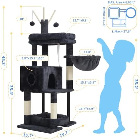 Heybly Cat Tree, 45.3" Cat Tower for Indoor Cats with Large Perch HCT202SG - Image 3